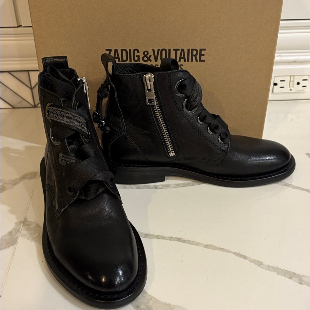 Zadig & Voltaire Black Leather Moto Boots